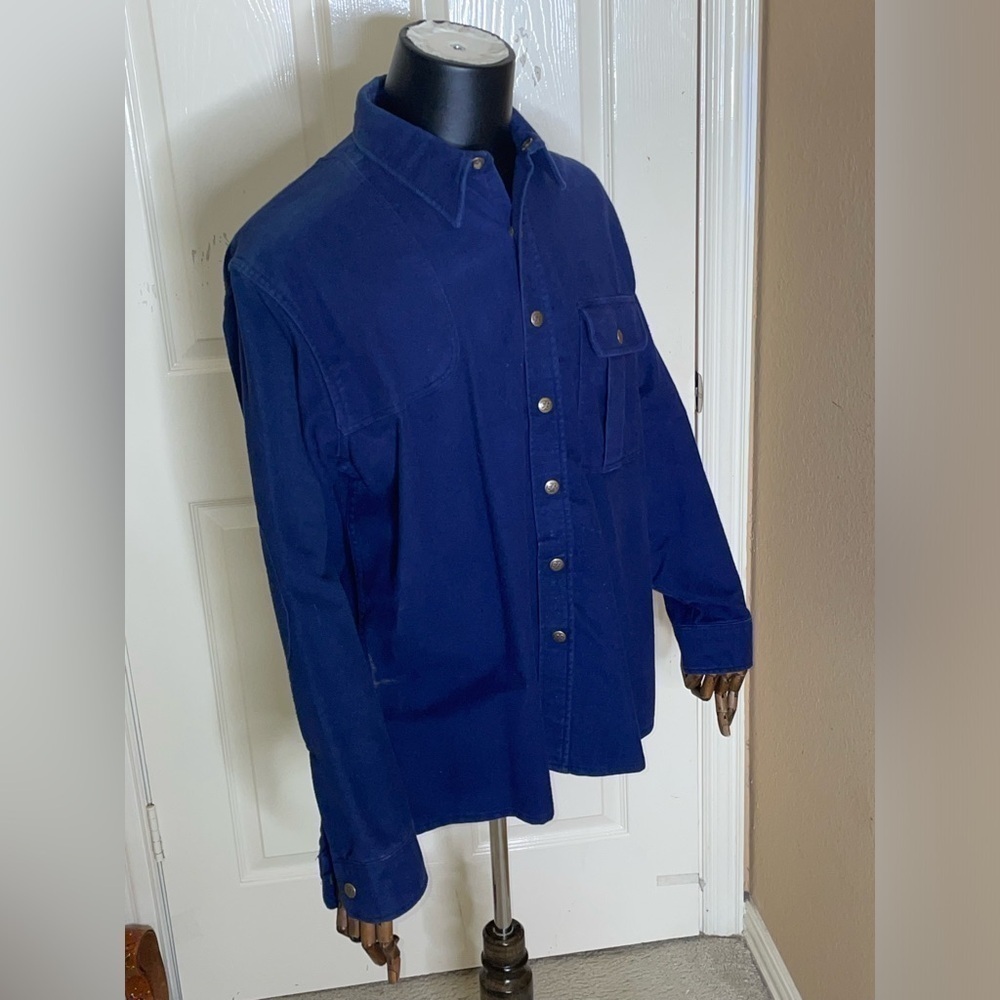 Eddie Bauer Men Snap Shirt XLarge Blue 70 Flannel Cargo Pockets Cotton Collar‍‍﻿ - Picture 4 of 11